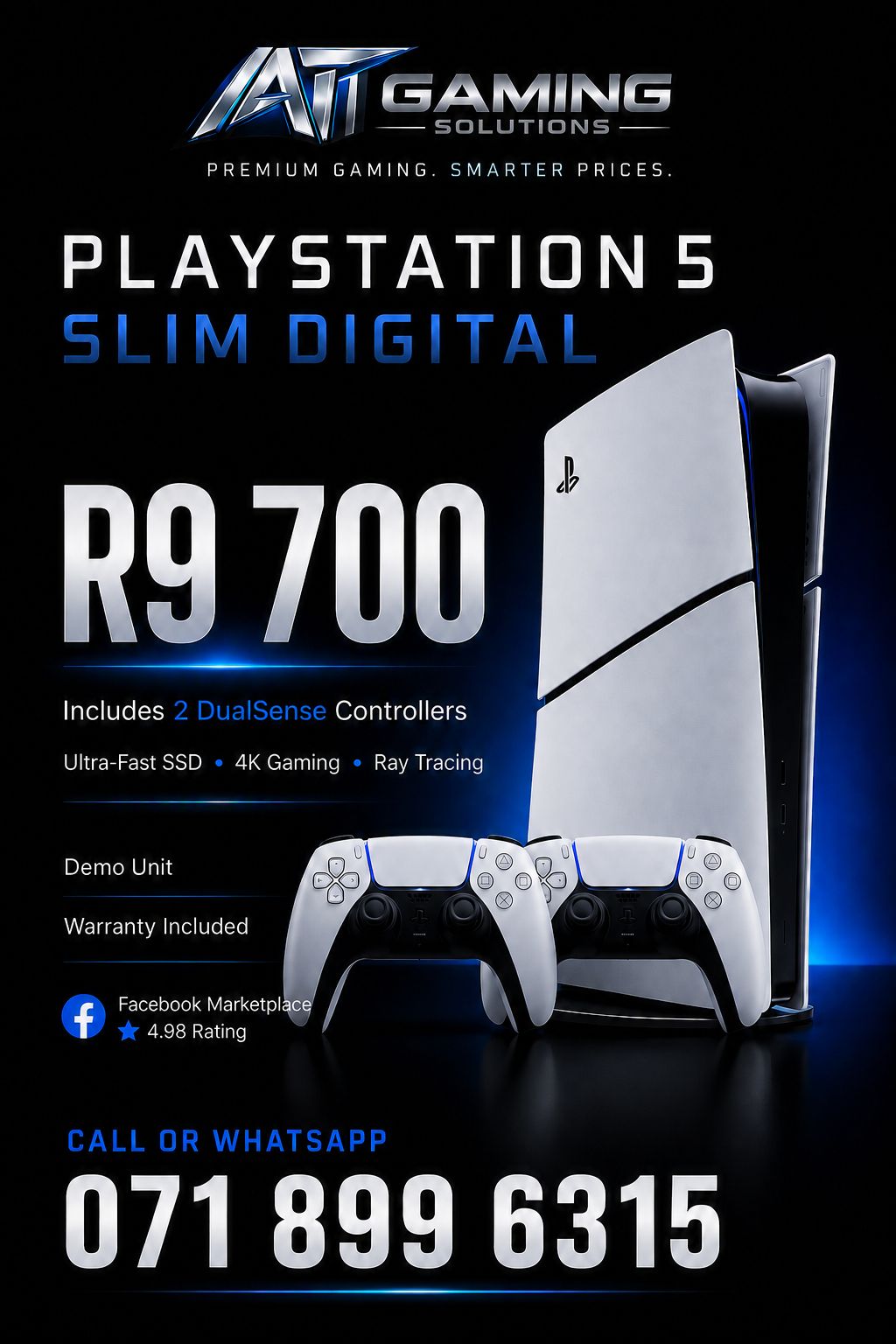 PS5 Slim Digital two controllers R9,700 poster