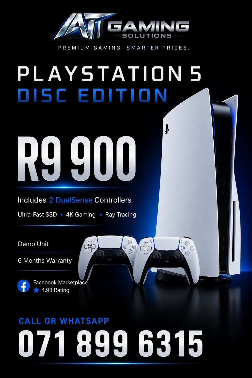 PS5 Disc Edition two controllers R9,900 poster